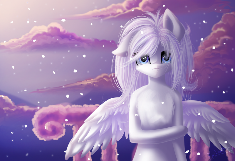 Size: 1024x704 | Tagged: safe, artist:likelike1, derpibooru import, oc, unofficial characters only, pegasus, pony, cloud, female, mare, snow, solo, spread wings, twilight (astronomy), wings