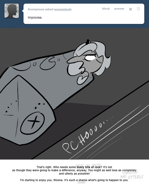 Size: 666x839 | Tagged: safe, artist:egophiliac, derpibooru import, princess luna, moonstuck, ask, cartographer's cannon, female, filly, grayscale, monochrome, solo, tumblr, woona, younger