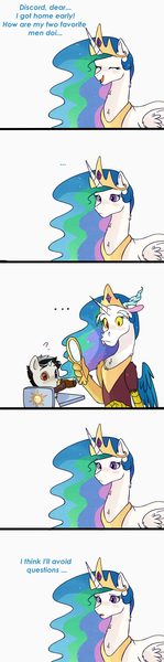 Size: 1024x4137 | Tagged: safe, artist:hikariviny, derpibooru import, discord, princess celestia, oc, oc:chaotic, alicorn, draconequus, hybrid, pony, ..., absurd resolution, discord's celestia face, dislestia, female, interspecies offspring, male, offspring, parent:discord, parent:princess celestia, parents:dislestia, shipping, straight