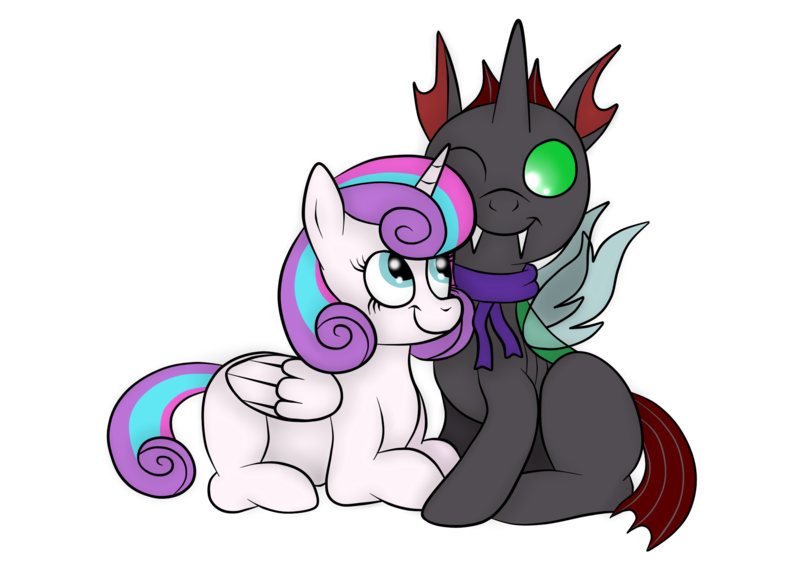 Size: 1936x1400 | Tagged: safe, artist:squipycheetah, derpibooru import, kevin (changeling), princess flurry heart, oc, oc:kevin heartstrings, alicorn, changeling, pony, blank flank, canon x oc, clothes, colt, cute, cuteling, duo, female, filly, flurrybetes, folded wings, friendshipping, green changeling, looking down, looking up, male, mare, older, older flurry heart, one eye closed, prone, scarf, shipping, simple background, sitting, straight, transparent background, transparent wings, vector, wings