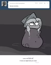 Size: 666x839 | Tagged: safe, artist:egophiliac, derpibooru import, princess luna, pony, moonstuck, ask, baby blanket, cartographer's cap, female, filly, grayscale, hat, monochrome, solo, tumblr, wet, wet mane, woona, woonoggles, younger