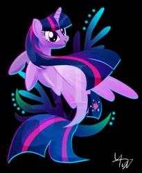 Size: 800x974 | Tagged: safe, artist:ii-art, derpibooru import, twilight sparkle, twilight sparkle (alicorn), alicorn, pony, seapony (g4), my little pony: the movie, black background, design, image, jpeg, obtrusive watermark, seaponified, seapony twilight, shirt design, signature, simple background, solo, species swap, watermark