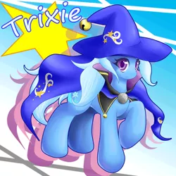 Size: 2000x2000 | Tagged: safe, artist:ragurimo, derpibooru import, trixie, pony, unicorn, alternate design, cape, clothes, hat, looking at you, raised hoof, solo, trixie's cape, trixie's hat