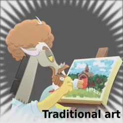 Size: 1024x1024 | Tagged: bob ross, derpibooru, derpibooru import, discord, draconiross, meta, official spoiler image, painting, safe, spoilered image joke, spoiler image, svg, .svg available, traditional art, twibooru, vector, what about discord?