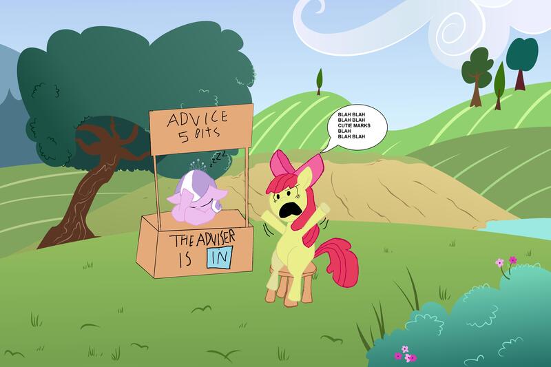 Size: 6000x4000 | Tagged: safe, artist:eagc7, derpibooru import, apple bloom, diamond tiara, earth pony, pony, absurd resolution, charlie brown, female, filly, lucy's advice booth, parody, peanuts