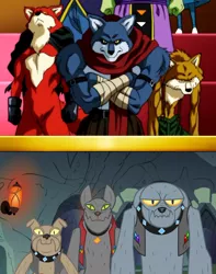 Size: 936x1185 | Tagged: safe, derpibooru import, screencap, fido, rover, spot, diamond dog, wolf, a dog and pony show, basil (dragon ball super), bergamo, comparison, dragon ball super, lavenda, trio de dangers