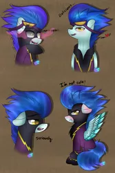 Size: 1024x1536 | Tagged: dead source, safe, artist:northlights8, derpibooru import, nightshade, oc, oc:nightshade, unofficial characters only, pegasus, pony, clothes, costume, female, i'm not cute, mare, shadowbolts costume, solo, tongue out, tsundere