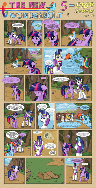 Size: 1600x3108 | Tagged: safe, artist:marmorexx, derpibooru import, rainbow dash, shining armor, soarin', twilight sparkle, twilight sparkle (alicorn), alicorn, pony, comic:the new wonderbolt, armor, bag, comic, hug, royal guard, saddle bag