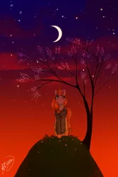 Size: 1000x1501 | Tagged: safe, artist:pideathpi, derpibooru import, oc, oc:sonya, unofficial characters only, solo, tree, twilight (astronomy)