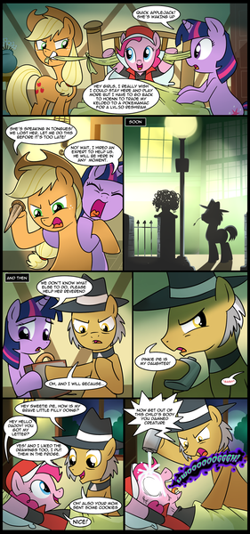 Size: 1172x2500 | Tagged: applejack, artist:madmax, bondage, comic, crossover, derpibooru import, exorcism, exorcist, igneous rock pie, pinkie pie, pokemans pink, pokémon, possession, safe, stake, the exorcist, twilight sparkle, unsexy bondage