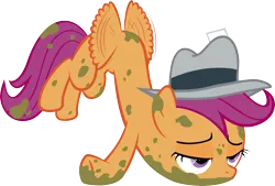 Size: 3992x2698 | Tagged: artist:cthulhuandyou, derpibooru import, hat, mud, ponyville confidential, press card, safe, scootaloo, scootaloo can't fly, simple background, solo, transparent background, vector