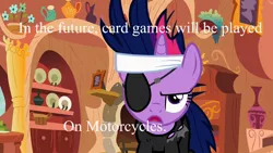 Size: 1280x720 | Tagged: card games on motorcycles, derpibooru import, edit, edited screencap, future twilight, in the future, it's about time, meme, safe, screencap, solo, twilight sparkle, yu-gi-oh!, yu-gi-oh! 5d's, yugioh abridged