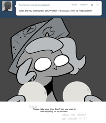 Size: 666x776 | Tagged: animated, artist:egophiliac, ask, cartographer's cap, derpibooru import, female, filly, gif, grayscale, hat, lunar stone, monochrome, moonstuck, princess luna, safe, solo, sweat, tumblr, woona, woonoggles, younger