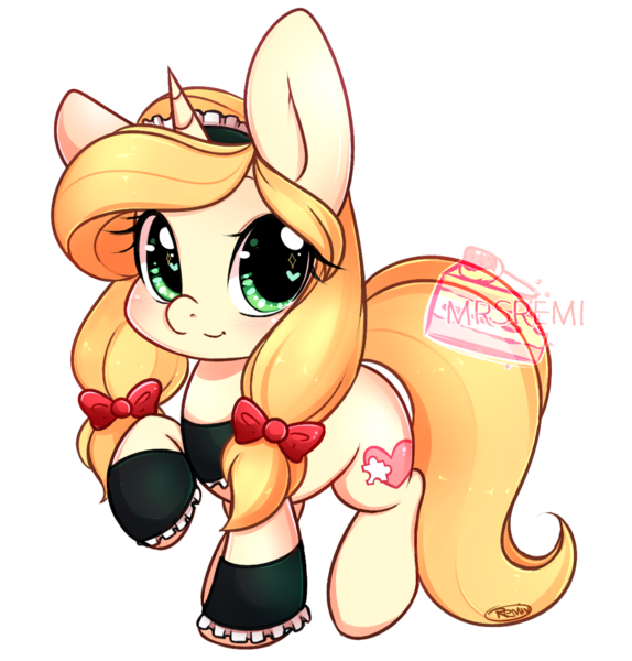 Size: 1100x1150 | Tagged: artist:mrsremi, bow, clothes, cuffs (clothes), derpibooru import, hair bow, heart eyes, maid, oc, oc:vive, raised hoof, safe, simple background, solo, transparent background, unofficial characters only, wingding eyes