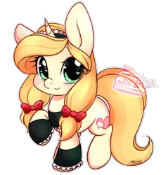 Size: 1100x1150 | Tagged: artist:mrsremi, bow, clothes, cuffs (clothes), derpibooru import, hair bow, heart eyes, maid, oc, oc:vive, raised hoof, safe, simple background, solo, transparent background, unofficial characters only, wingding eyes