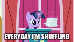Size: 853x480 | Tagged: animated, clever, derpibooru import, everyday i'm shufflin', paper, reaction image, safe, shuffle, twilight sparkle