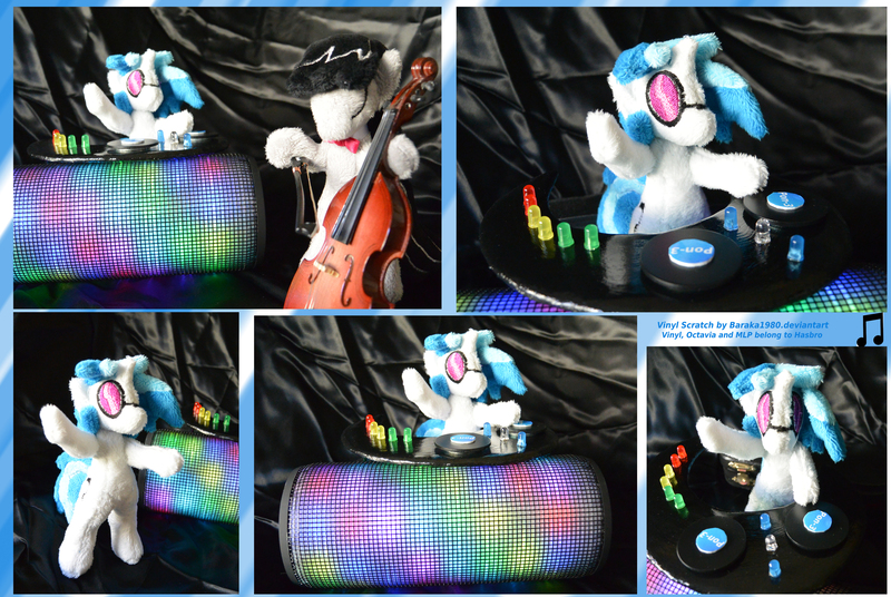 Size: 3872x2592 | Tagged: safe, artist:baraka1980, derpibooru import, octavia melody, vinyl scratch, pony, bipedal, bow (instrument), cello, cello bow, high res, irl, musical instrument, photo, plushie, turntable