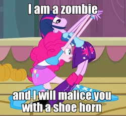 Size: 894x818 | Tagged: safe, derpibooru import, edit, edited screencap, screencap, pinkie pie, twilight sparkle, equestria girls, equestria girls (movie), backpack, balloon, bracelet, caption, clothes, ed edd n eddy, eyes on the prize, image macro, jewelry, leg warmers, meme, one of the animators actually made this, out of context, personal space invasion, shoes, skirt, text, the good ol' ed
