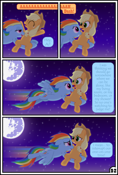 Size: 3254x4837 | Tagged: safe, artist:gutovi, derpibooru import, applejack, rainbow dash, pony, comic:why me!?, absurd resolution, comic, freckles, implied appledash, implied lesbian, implied shipping