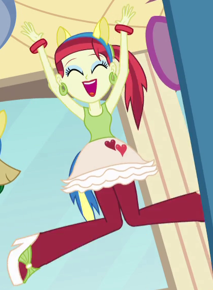 Size: 415x566 | Tagged: safe, derpibooru import, screencap, pinkie pie, rose heart, sweet leaf, equestria girls, equestria girls (movie), cropped, eyes closed, heart, jumping, open mouth, pony ears, solo