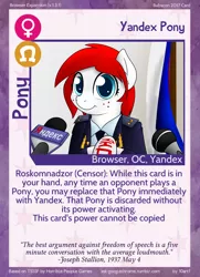 Size: 788x1088 | Tagged: safe, artist:10art1, derpibooru import, oc, oc:yandex, unofficial characters only, pony, twilight sparkle's secret shipfic folder, browser ponies, card, censorship, cyrillic, joseph stallion, natalia poklonskaya, roskomnadzor, russian, solo, yandex