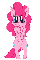 Size: 800x1200 | Tagged: safe, artist:dragonpone, derpibooru import, pinkie pie, earth pony, pony, :>, alternate hairstyle, animated, belly button, bipedal, blush sticker, blushing, both cutie marks, bow, c:, cheek fluff, chest fluff, cute, cuteamena, diapinkes, ear fluff, eye shimmer, female, gif, hair bow, looking at you, mare, pigtails, pinkamena diane pie, pinktails pie, shoulder fluff, simple background, smiling, solo, sweatband, tail wag, transparent background