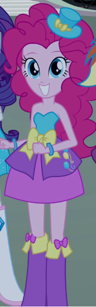 Size: 203x643 | Tagged: safe, derpibooru import, screencap, pinkie pie, rainbow dash, rarity, equestria girls, equestria girls (movie), balloon, boots, fall formal outfits, hat, high heel boots, jewelry, looking at you, shoes, smiling, sparkles, top hat