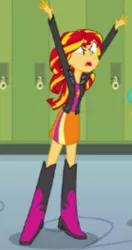 Size: 253x480 | Tagged: safe, derpibooru import, screencap, sunset shimmer, equestria girls, equestria girls (movie), boots, clothes, high heel boots, jacket, leather jacket, shoes, skirt