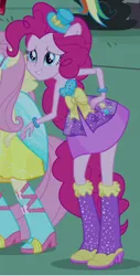 Size: 226x446 | Tagged: safe, derpibooru import, screencap, fluttershy, pinkie pie, rainbow dash, equestria girls, equestria girls (movie), boots, fall formal outfits, female, hand on hip, hat, high heel boots, ponied up, pony ears, shoes, solo focus, sparkles, top hat, wings