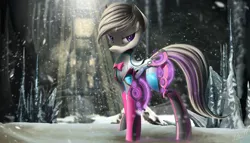 Size: 1944x1111 | Tagged: safe, artist:zigword, derpibooru import, octavia melody, pony, armor, crossover, female, ice, looking at you, mare, octavia (warframe), scenery, serious, serious face, snow, solo, warframe