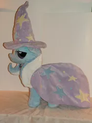 Size: 1200x1600 | Tagged: safe, artist:karasunezumi, derpibooru import, trixie, pony, unicorn, cape, clothes, female, hat, irl, mare, photo, plushie, solo, trixie's cape, trixie's hat