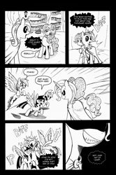 Size: 3288x4952 | Tagged: safe, artist:leon-z, derpibooru import, lord tirek, pinkie pie, rainbow dash, trixie, twilight sparkle, twilight sparkle (alicorn), alicorn, pony, comic:returns endings & beginnings, absurd resolution, black sclera, book, comic, golden oaks library, possessed