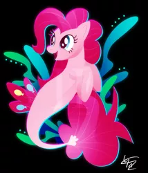 Size: 800x935 | Tagged: artist:ii-art, derpibooru import, my little pony: the movie, open mouth, pinkie pie, safe, seaponified, seapony (g4), seapony pinkie pie, seaweed, signature, smiling, species swap, that pony sure does love being a seapony, watermark