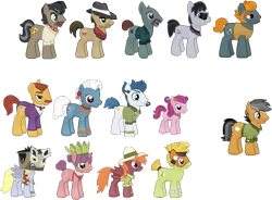 Size: 819x603 | Tagged: safe, derpibooru import, biff, carrot bun, derpy hooves, doctor caballeron, heart pacer, love sketch, pickpocket, quibble pants, rogue (character), strawberry parchment, sweet pepper, unnamed character, unnamed pony, withers, earth pony, pegasus, pony, unicorn, cardboard box, clothes, cosplay, costume, doctor cardboarderon, fake cutie mark, gameloft, henchmen, lazy fan, scarf, sheet