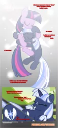 Size: 1919x4225 | Tagged: safe, artist:estories, derpibooru import, twilight sparkle, oc, oc:silverlay, pony, unicorn, comic:a(pple)ffection, absurd resolution, comic, eyes closed, female, hug, mare, smiling