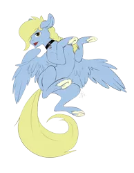 Size: 2893x3720 | Tagged: safe, artist:storyofthemy, derpibooru import, oc, oc:windswept skies, unofficial characters only, pegasus, pony, belly, braid, charm, collar, frog (hoof), looking at you, on back, open mouth, simple background, solo, spread wings, transparent background, underhoof, unshorn fetlocks, wings