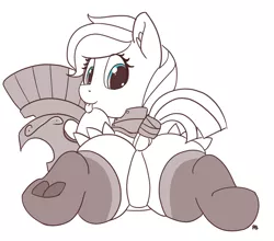 Size: 1280x1128 | Tagged: suggestive, artist:pabbley, derpibooru import, oc, unofficial characters only, pony, 30 minute art challenge, armor, butt, clothes, cute, dock, featureless crotch, female, frog (hoof), guardsmare, hoofbutt, lineart, looking back, mare, partial color, plot, prone, royal guard, simple background, socks, solo, solo female, sploot, tail wrap, tongue out, underhoof, white background