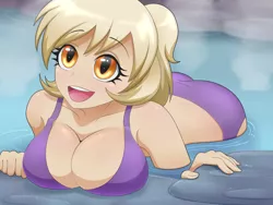 Size: 4800x3600 | Tagged: absurd resolution, anime, artist:fawness, big breasts, bikini, breasts, cleavage, clothes, derpibooru import, female, hot springs, human, humanized, humanized oc, looking up, oc, oc:bonfire s'mores, open mouth, solo, solo female, steam, suggestive, swimsuit, unofficial characters only