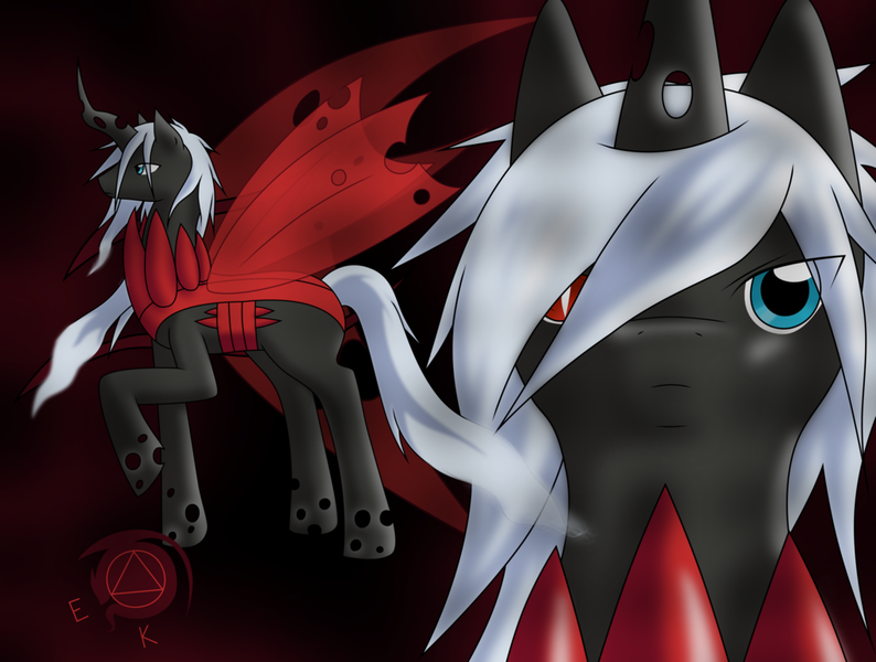 Size: 1024x774 | Tagged: safe, artist:erinkarsath, derpibooru import, ponified, changeling, darkrai, pony, changelingified, pokémon, species swap