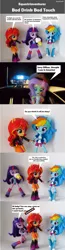 Size: 920x3538 | Tagged: safe, artist:whatthehell!?, derpibooru import, edit, fluttershy, rainbow dash, sunset shimmer, twilight sparkle, equestria girls, alcohol, arrested, beer, doll, equestria girls minis, implied lesbian, implied shipping, implied sunsetsparkle, irl, lust, parody, photo, police, suddenly lesbian, that escalated quickly, toy