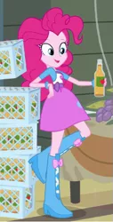 Size: 273x538 | Tagged: safe, derpibooru import, pinkie pie, equestria girls, equestria girls (movie), apple cider, boots, bracelet, cider, clothes, corn, food, grapes, high heel boots, jewelry, raised leg, shoes, skirt
