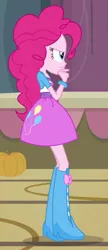 Size: 280x646 | Tagged: safe, derpibooru import, pinkie pie, equestria girls, equestria girls (movie), angry, balloon, boots, bracelet, clothes, high heel boots, jewelry, pumpkin, raised leg, shirt, shoes, skirt, solo