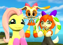 Size: 1500x1080 | Tagged: 3d, artist:tbwinger92, cream the rabbit, crossover, cute, derpibooru import, fluttershy, freedom planet, gmod, milla basset, safe, sonic the hedgehog (series)