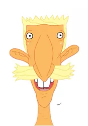 Size: 405x577 | Tagged: applejack, artist:pizzamovies, barely pony related, derpibooru import, long neck, looking at you, meme, nigel thornberry, safe, smashing (meme), solo, wat