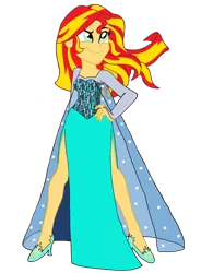 Size: 2274x3083 | Tagged: safe, artist:renthegodofhumor, derpibooru import, sunset shimmer, equestria girls, beautiful, clothes, crossover, disney, dress, elsa, female, frozen (movie), irony, not fiery shimmer, simple background, smiling, smirk, solo, transparent background