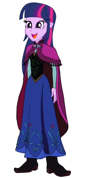 Size: 1648x3380 | Tagged: safe, artist:renthegodofhumor, derpibooru import, twilight sparkle, equestria girls, anna, clothes, crossover, disney, dress, female, frozen (movie), open mouth, simple background, solo, transparent background