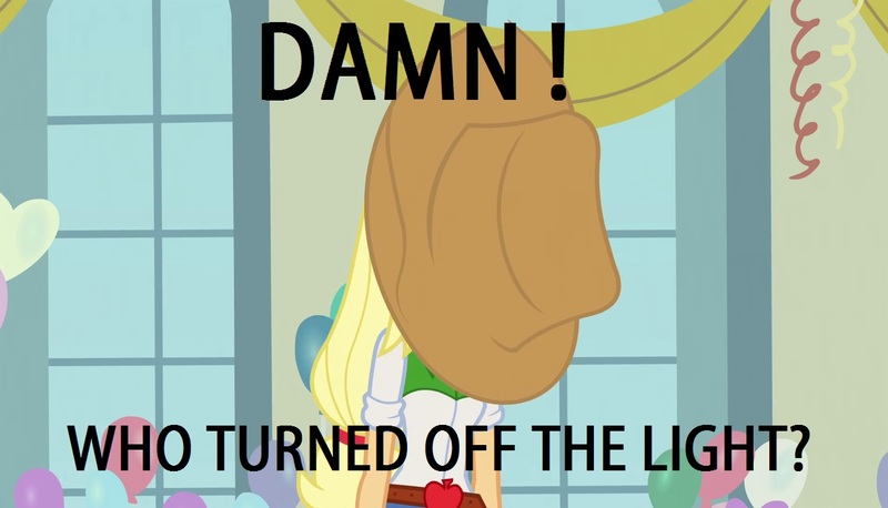 Size: 1280x733 | Tagged: safe, derpibooru import, edit, edited screencap, screencap, applejack, equestria girls, equestria girls (movie), caption, image macro, meme, silly, silly human, solo, text, who's a silly human