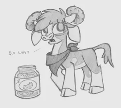 Size: 990x882 | Tagged: arizona cow, artist:lockerobster, bandana, cloven hooves, community related, cow, dead source, derpibooru import, female, food, gray background, grayscale, monochrome, pencil drawing, pickle, safe, simple background, solo, them's fightin' herds, traditional art, white background