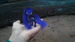 Size: 3328x1872 | Tagged: safe, artist:thelunagames, derpibooru import, princess luna, pony, 3d, cinema 4d, hand, in goliath's palm, irl, looking at you, micro, photo, ponies in real life, sai, solo focus