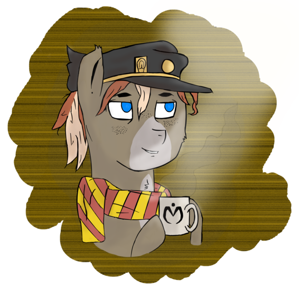 Size: 2100x2087 | Tagged: almost jojo, artist:1101001, coffee, colt, derpibooru import, male, morning, oc, oc:ciel l'etranger, safe, simple background, solo, unofficial characters only